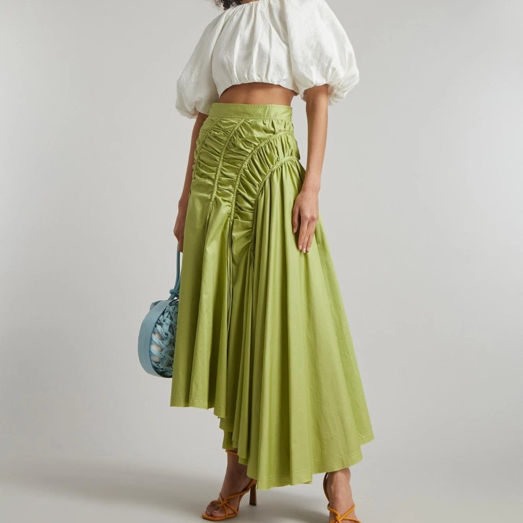 Aje. $480 Siren Midi-Skirt Drawstring Asymmetric Green ~ Size 6 Luxury Designer